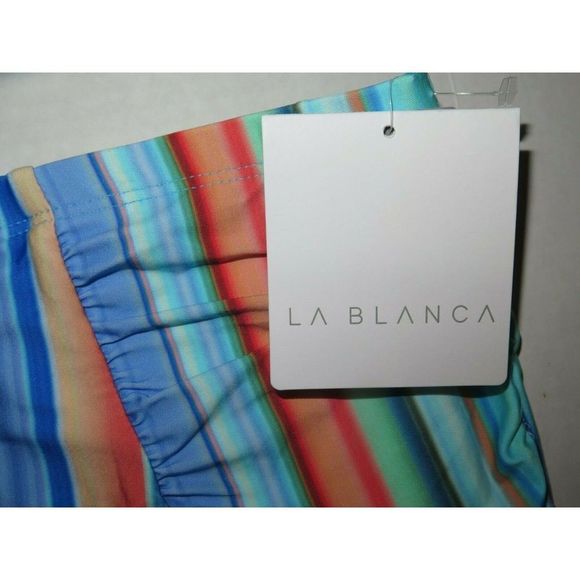 La Blanca Women's Plus Sz 20W Side Shirred Hipster Bikini, Multi//Sunset Stripe - Picture 4 of 5
